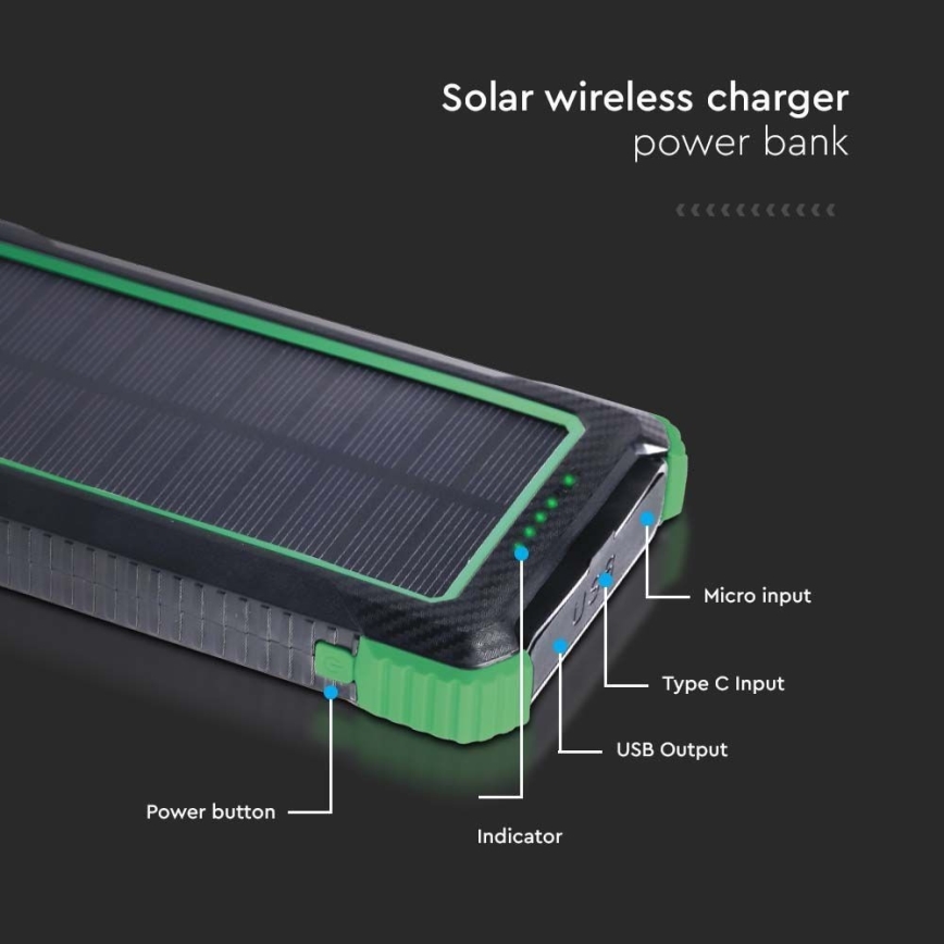 Solarny power bank Power Delivery 10000mAh/10W/5V czarny