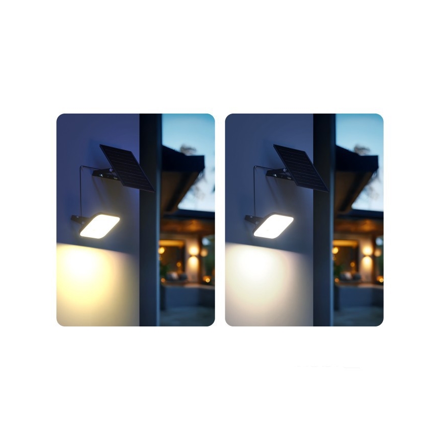 Ściemnialny solarny reflektor LED z czujnikiem LED/10W/3,7V 3000/4000K IP65 3600 mAh + pilot zdalnego sterowania