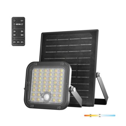 Ściemnialny solarny reflektor LED z czujnikiem LED/10W/3,7V 3000/4000K IP65 3600 mAh + pilot zdalnego sterowania