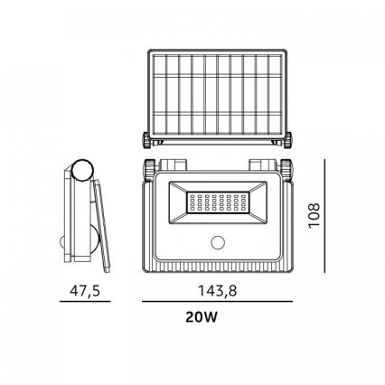 Naświetlacz solarny LED z czujnikiem NCS G2 LED/20W/3,7V 3000/4000/6500K IP54 2600 mAh