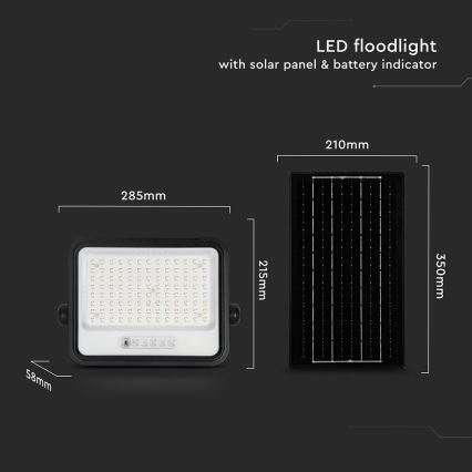 LED ściemnialny solarny reflektor LED/200W/3,2V 2000-8000K IP65 10000 mAh czarny + zdalne sterowanie