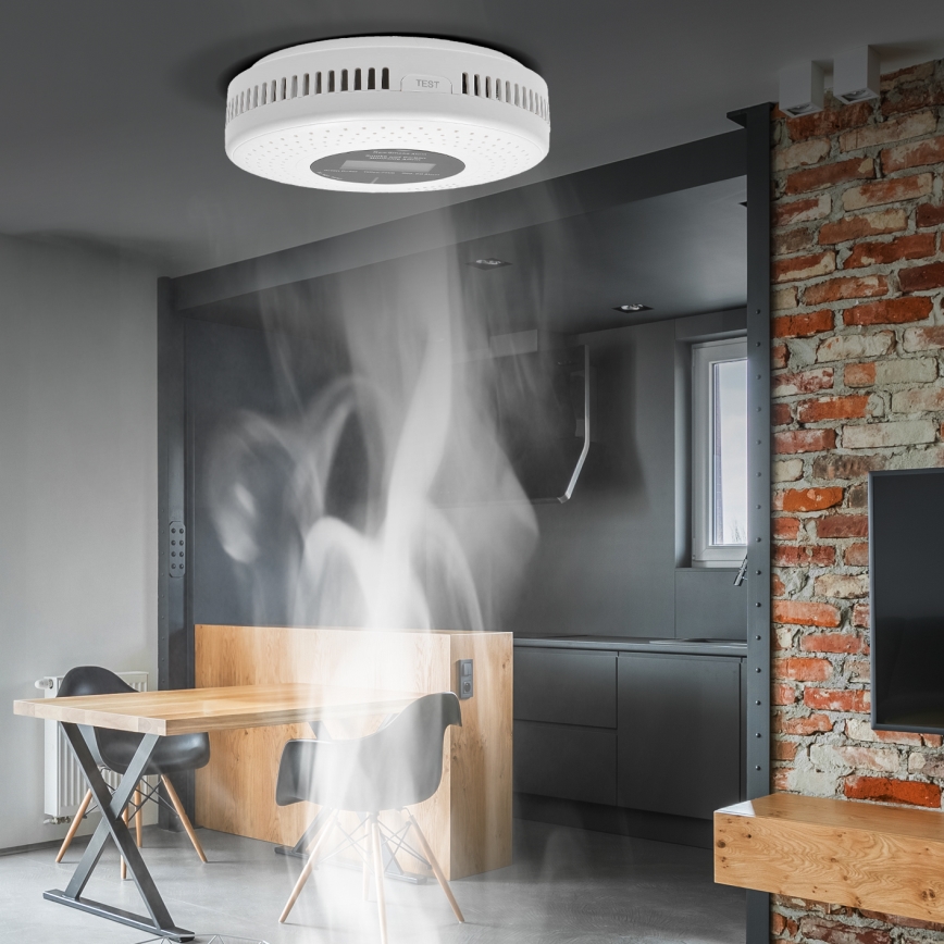 Detektor dymu i tlenku węgla z wyświetlaczem LCD 2xAA