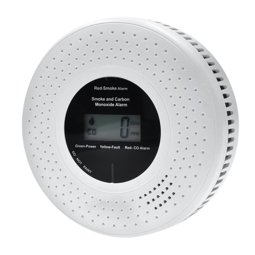 Detektor dymu i tlenku węgla z wyświetlaczem LCD 2xAA