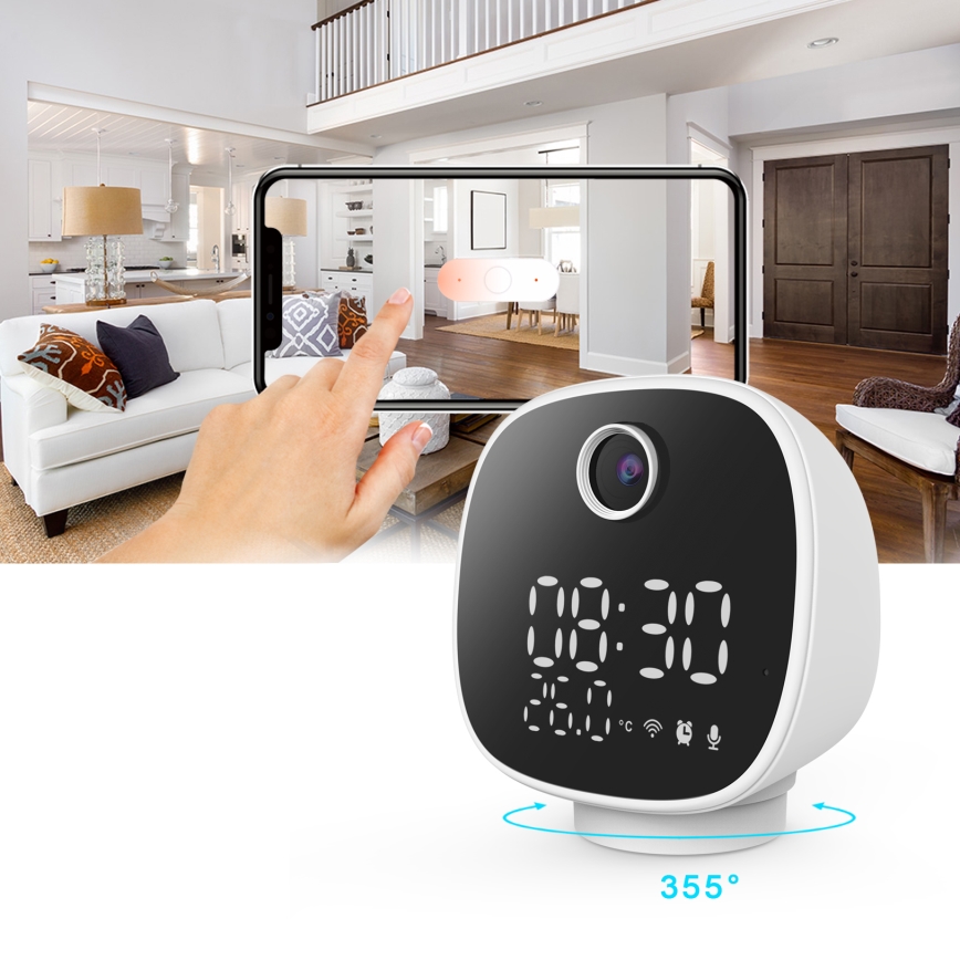 Inteligentna kamera z budzikiem, termometrem i oświetleniem LED 1296p 3Mpx 5V Wi-Fi Tuya IP65