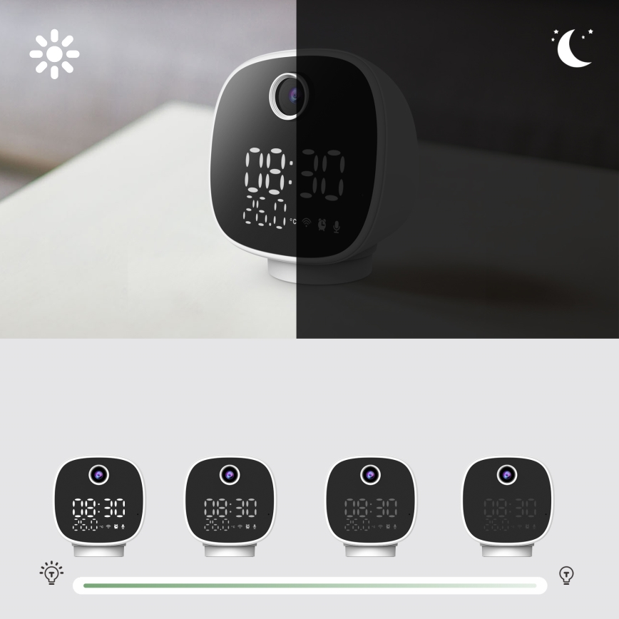 Inteligentna kamera z budzikiem, termometrem i oświetleniem LED 1296p 3Mpx 5V Wi-Fi Tuya IP65