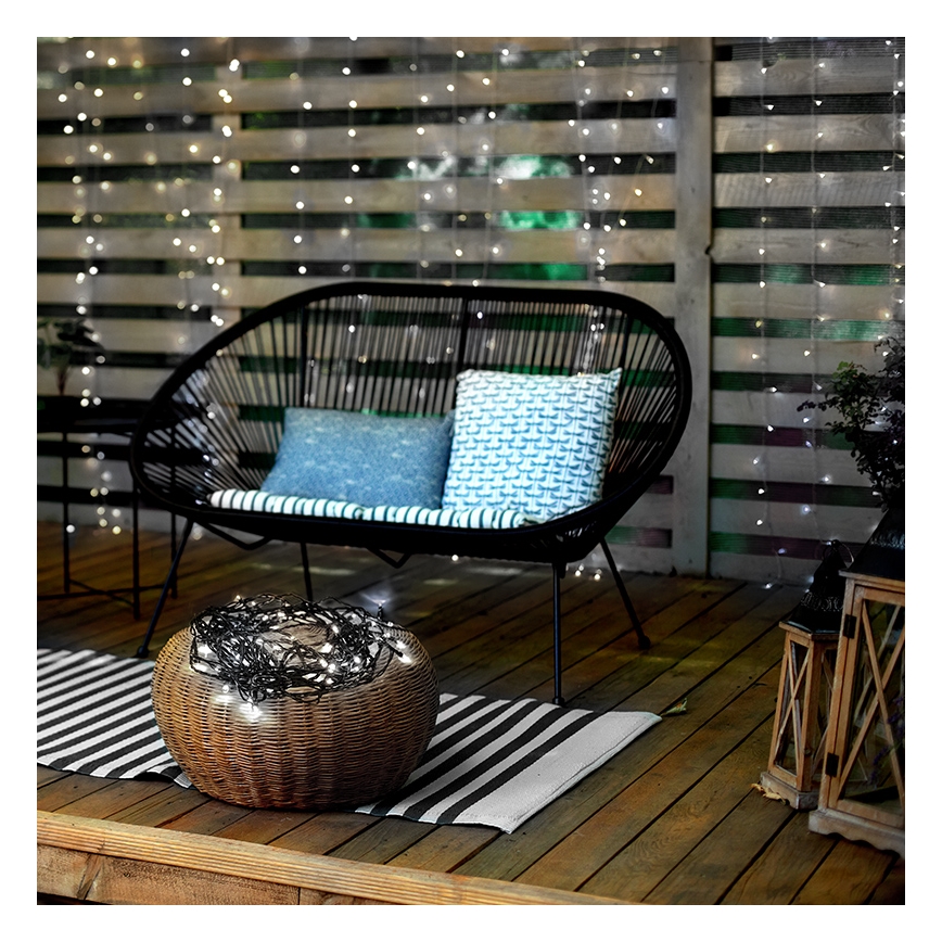 Zewnętrzny łańcuch LED 50 diod/8 trybów, 8 m, IP44, zimna biel