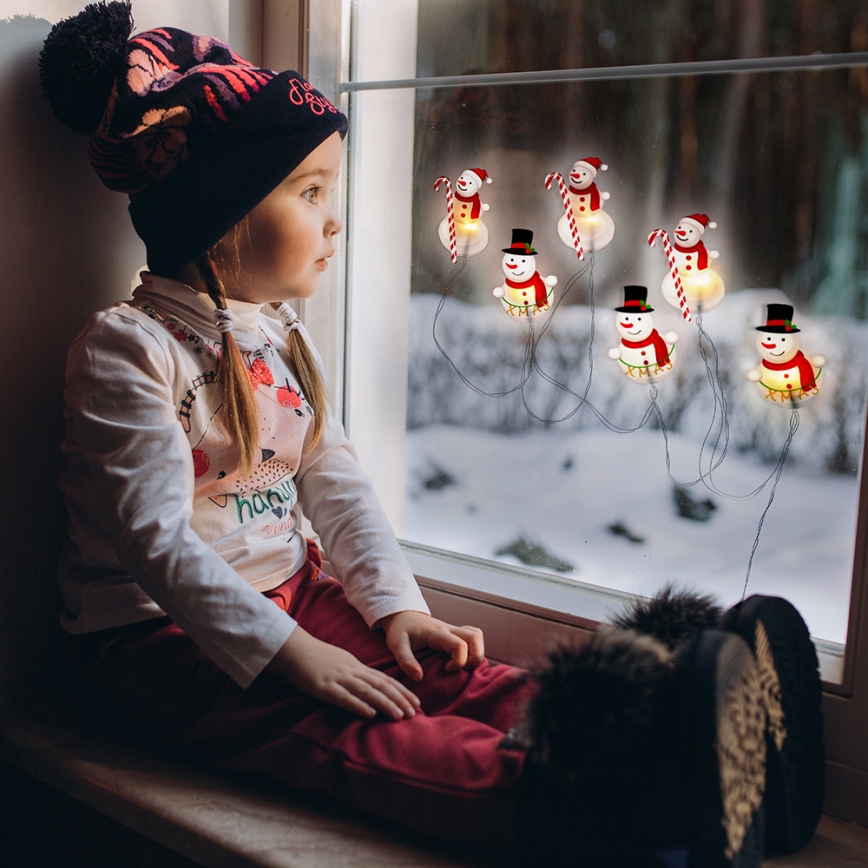 Girlanda LED z przyssawkami 6xLED/2xAA 1,2m, ciepła biel, motyw bałwana