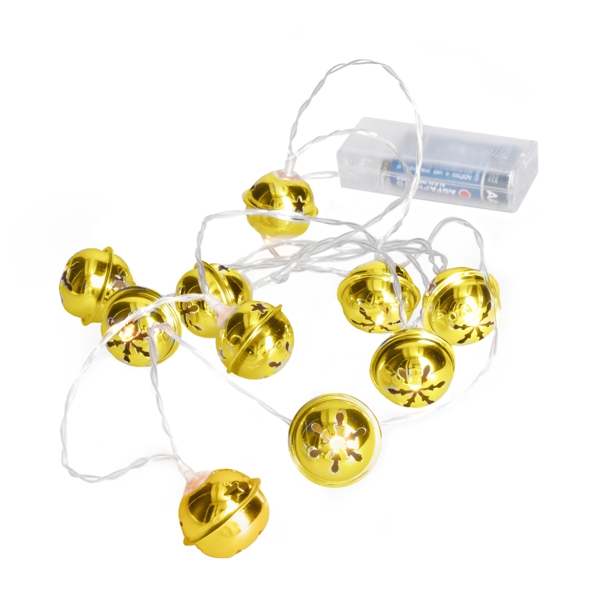 Łańcuch LED 10xLED/2xAA/ciepłe białe światło 1,8m z dzwoneczkami