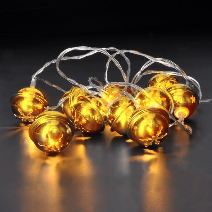 Łańcuch LED 10xLED/2xAA/ciepłe białe światło 1,8m z dzwoneczkami