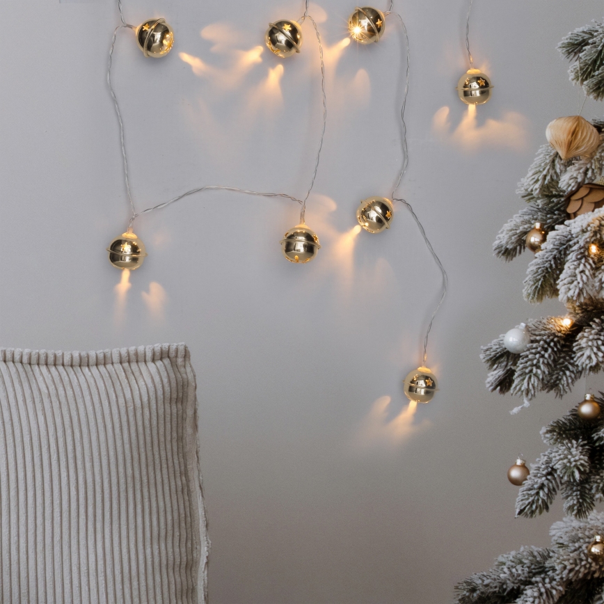 Łańcuch LED 10xLED/2xAA/ciepłe białe światło 1,8m z dzwoneczkami