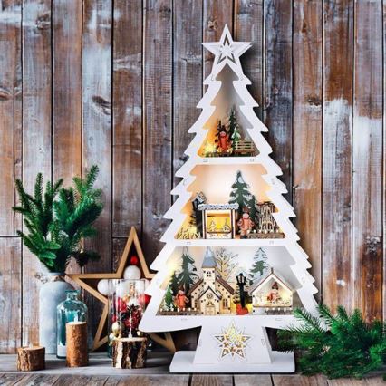 LED świąteczna dekoracja 13xLED/2xAA drewniana choinka