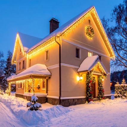 LED Zewnętrzny świąteczny kurtyna 360xLED/8 funkcji 15m IP44 ciepła biel