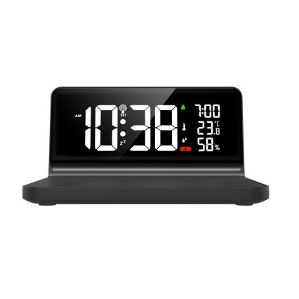 LED Budzik z wyświetlaczem LCD i bezprzewodowym ładowaniem Qi LED/10W/230V