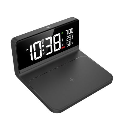 LED Budzik z wyświetlaczem LCD i bezprzewodowym ładowaniem Qi LED/10W/230V