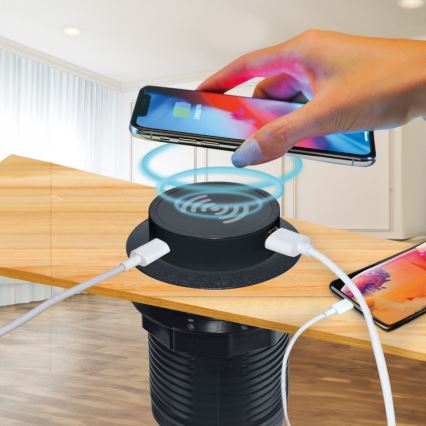 Wbudowana ładowarka bezprzewodowa + USB A+C czarny