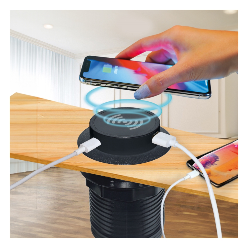 Wbudowana ładowarka bezprzewodowa + USB A+C czarny