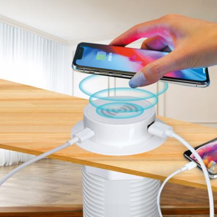 Wbudowana ładowarka bezprzewodowa + USB A+C biały