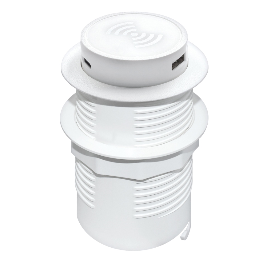 Wbudowana ładowarka bezprzewodowa + USB A+C biały