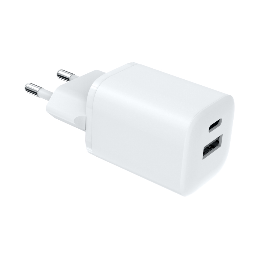 Adapter do szybkiego ładowania Power Delivery 1xUSB-A + 1xUSB-C 33W biały