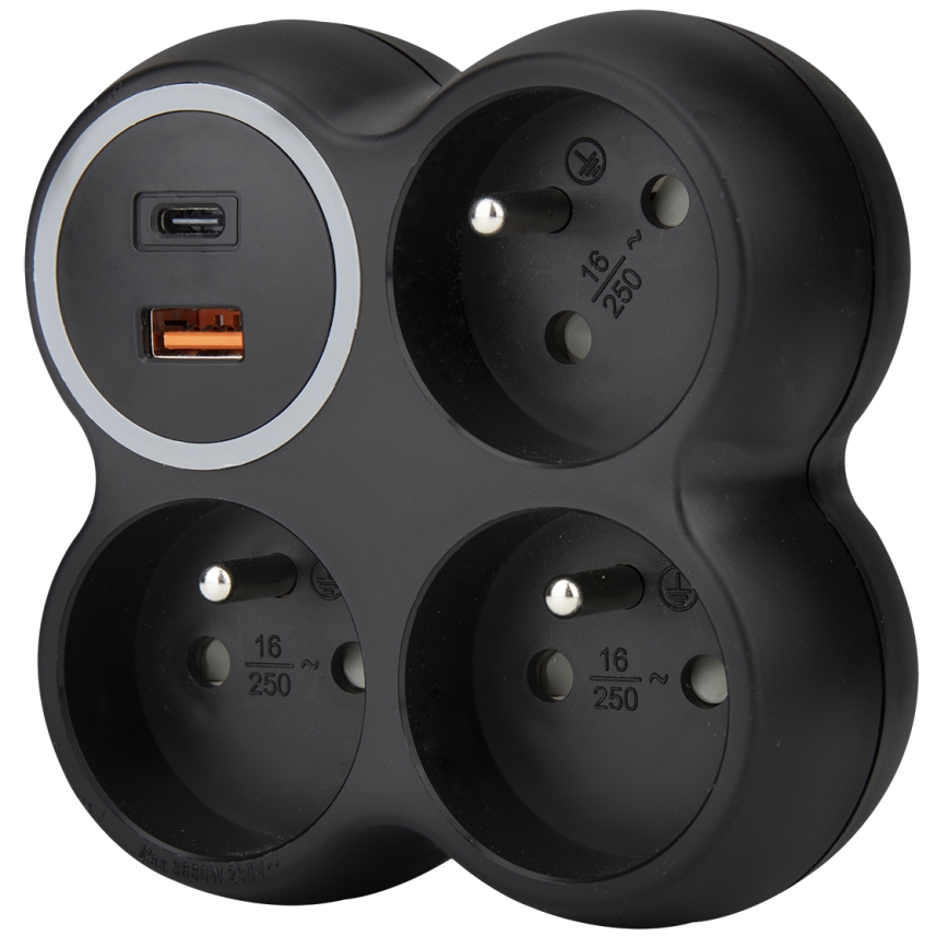 Listwa zasilająca 3x 15A z portami USB-A i USB-C, czarna