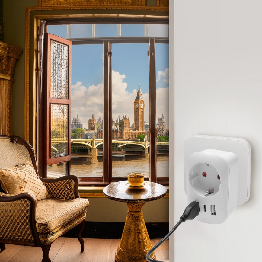 Adapter podróżny do gniazdek UK 230V 2x USB-A + 1x USB-C