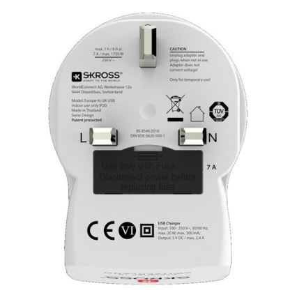 Adapter podróżny do UK 230V + 2x port USB