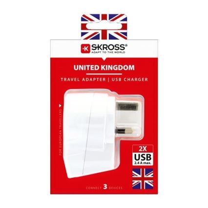 Adapter podróżny do UK 230V + 2x port USB