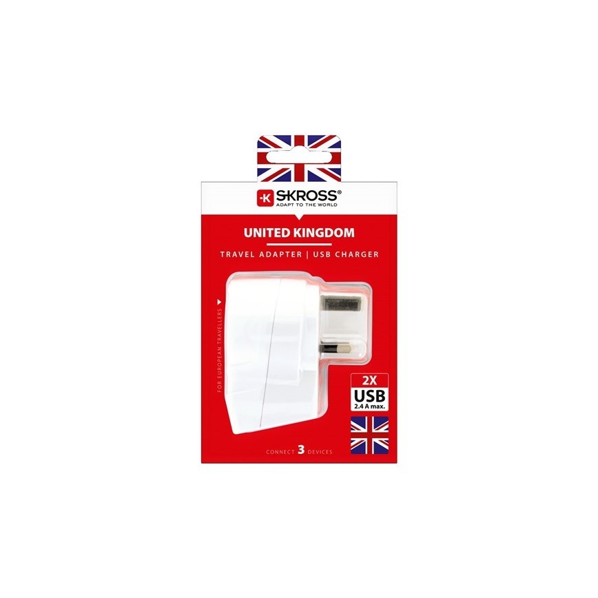 Adapter podróżny do UK 230V + 2x port USB
