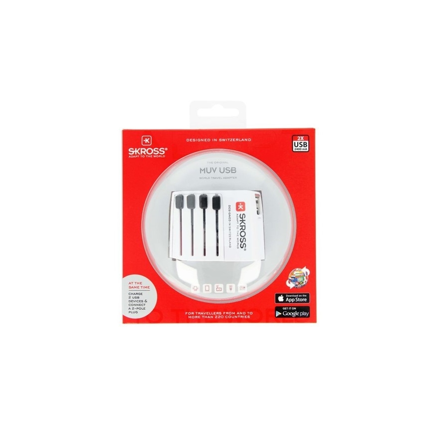 Międzynarodowy adapter podróżny 230 V + 2 x port USB