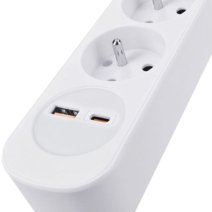 Przedłużacz 3-gniazdowy z wyłącznikiem i portami USB-A i USB-C do ładowania, 3 m
