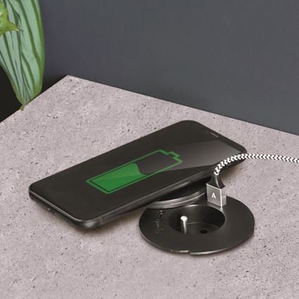Gniazdo podtynkowe z ładowaniem bezprzewodowym 10W 1 gniazdo + USB A+C czarne