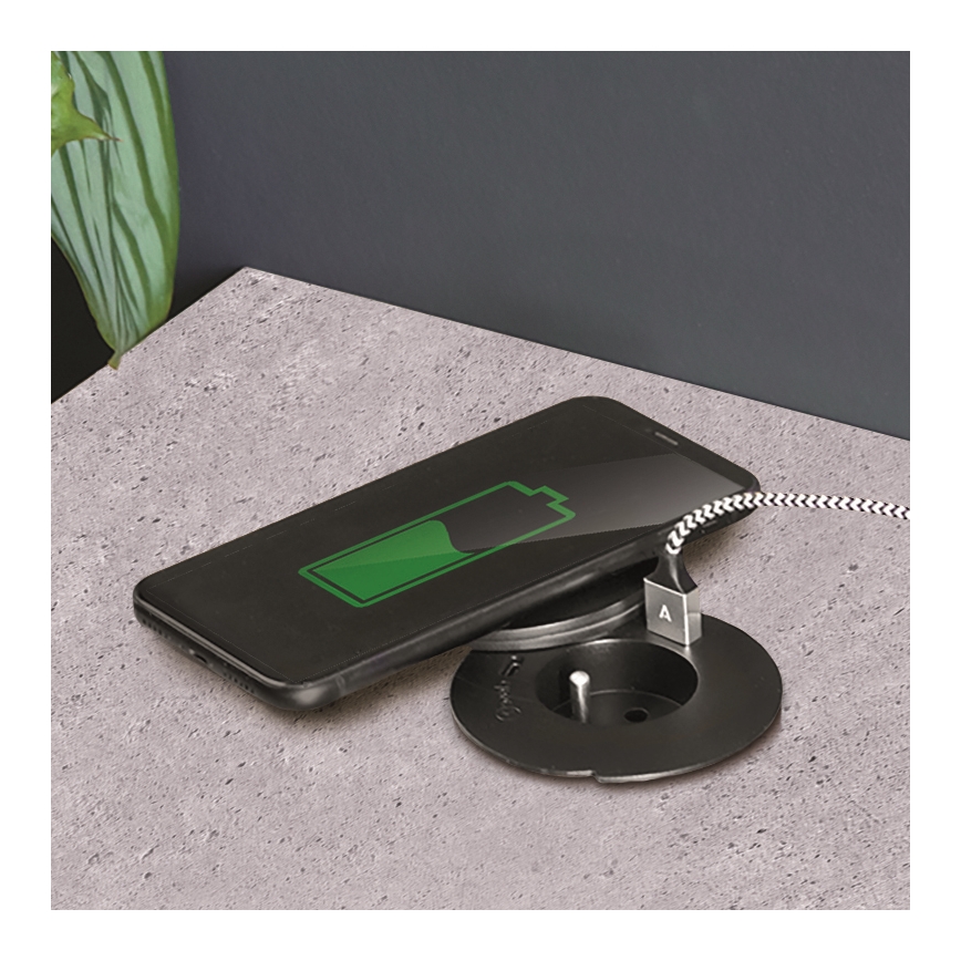 Gniazdo podtynkowe z ładowaniem bezprzewodowym 10W 1 gniazdo + USB A+C czarne