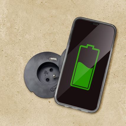 Gniazdo podtynkowe z ładowaniem bezprzewodowym 10W 1 gniazdo + USB A+C czarne