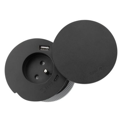 Gniazdo podtynkowe z ładowaniem bezprzewodowym 10W 1 gniazdo + USB A+C czarne