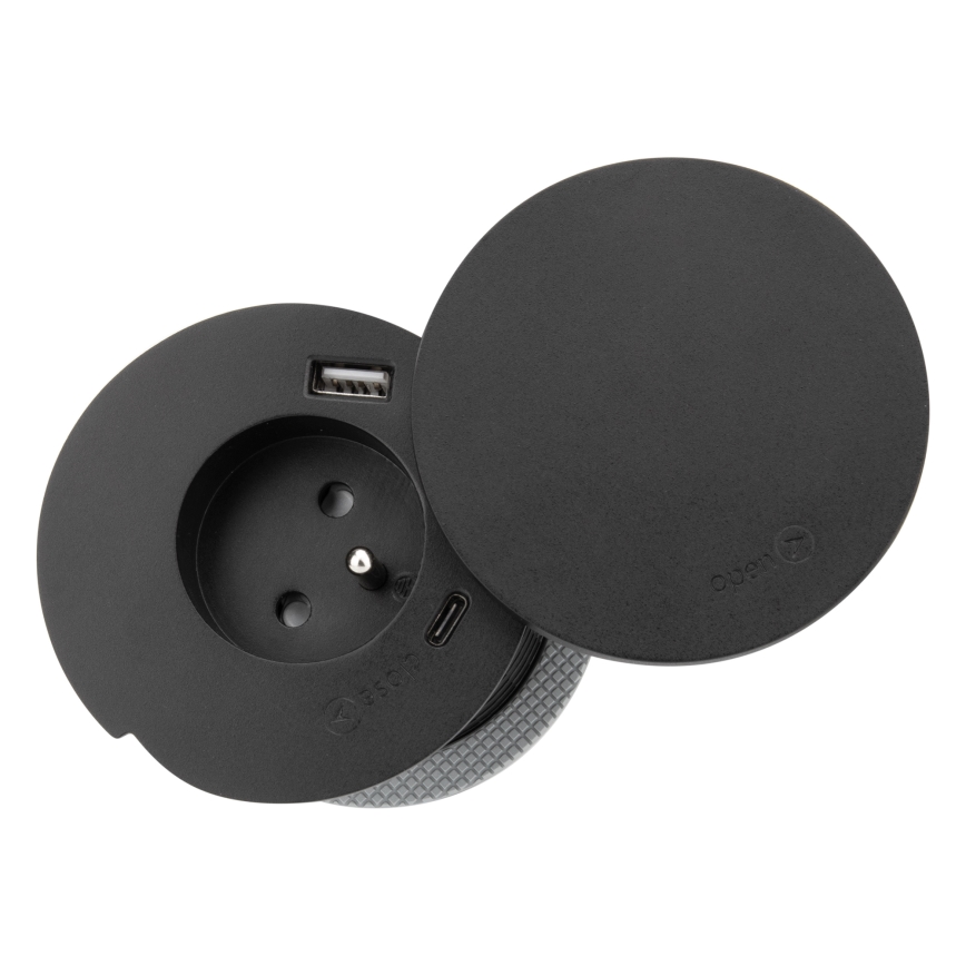 Gniazdo podtynkowe z ładowaniem bezprzewodowym 10W 1 gniazdo + USB A+C czarne