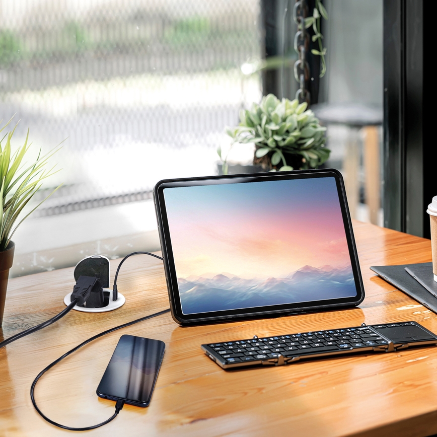 Kolumna z gniazdami do blatu 1x230V + USB-C Power Delivery srebrny/czarny