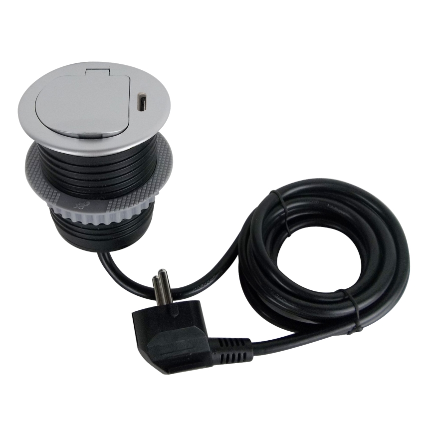 Kolumna z gniazdami do blatu 1x230V + USB-C Power Delivery srebrny/czarny