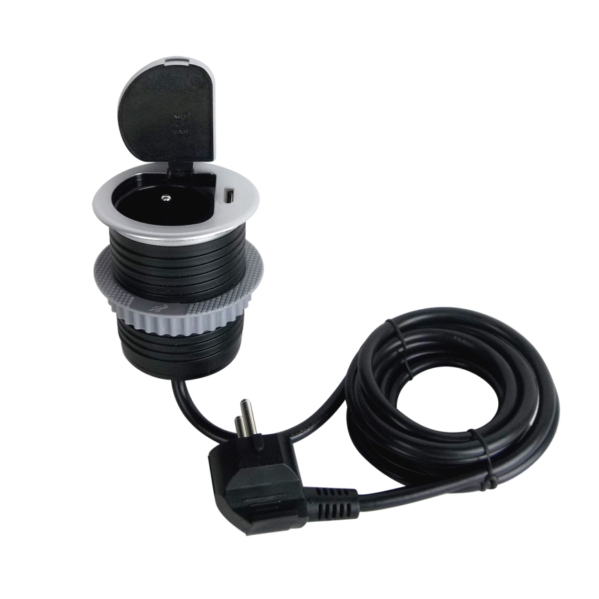 Kolumna z gniazdami do blatu 1x230V + USB-C Power Delivery srebrny/czarny
