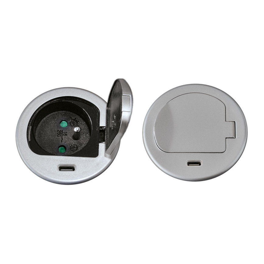 Kolumna z gniazdami do blatu 1x230V + USB-C Power Delivery srebrny/czarny