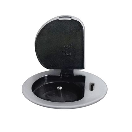 Kolumna z gniazdami do blatu 1x230V + USB-C Power Delivery srebrny/czarny