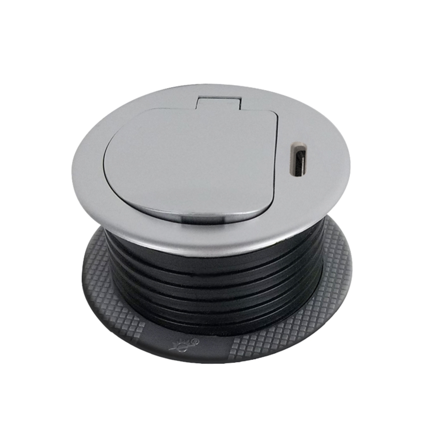Kolumna z gniazdami do blatu 1x230V + USB-C Power Delivery srebrny/czarny