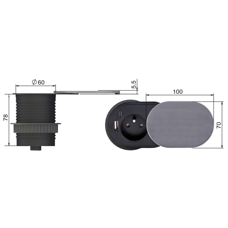 Wbudowane gniazdko 1x z uziemieniem + USB A+C