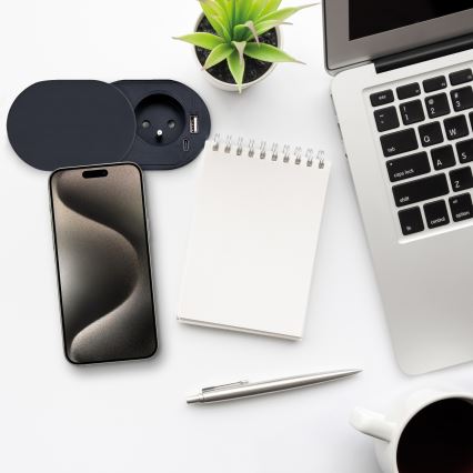 Gniazdko wpuszczane z przesuwanym wieczkiem 20W 1x gniazdo + USB A+C czarne