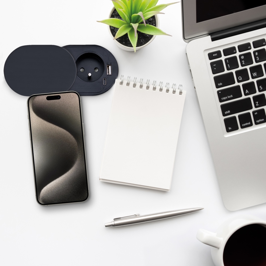 Gniazdko wpuszczane z przesuwanym wieczkiem 20W 1x gniazdo + USB A+C czarne
