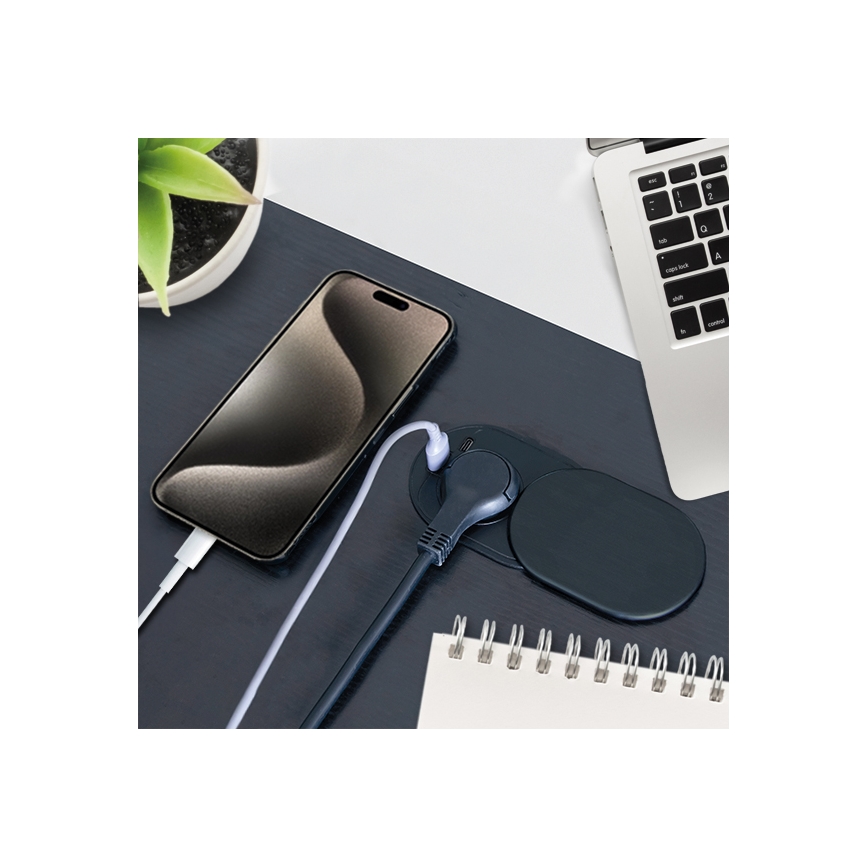 Gniazdko wpuszczane z przesuwanym wieczkiem 20W 1x gniazdo + USB A+C czarne