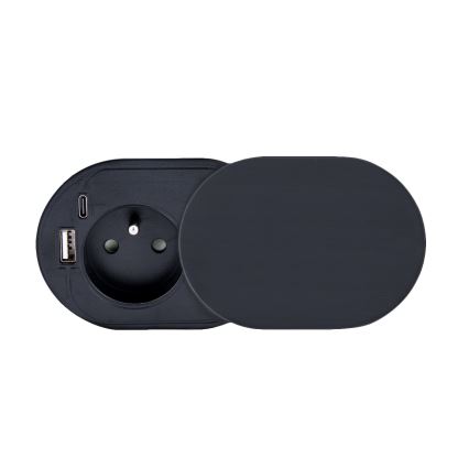 Gniazdko wpuszczane z przesuwanym wieczkiem 20W 1x gniazdo + USB A+C czarne