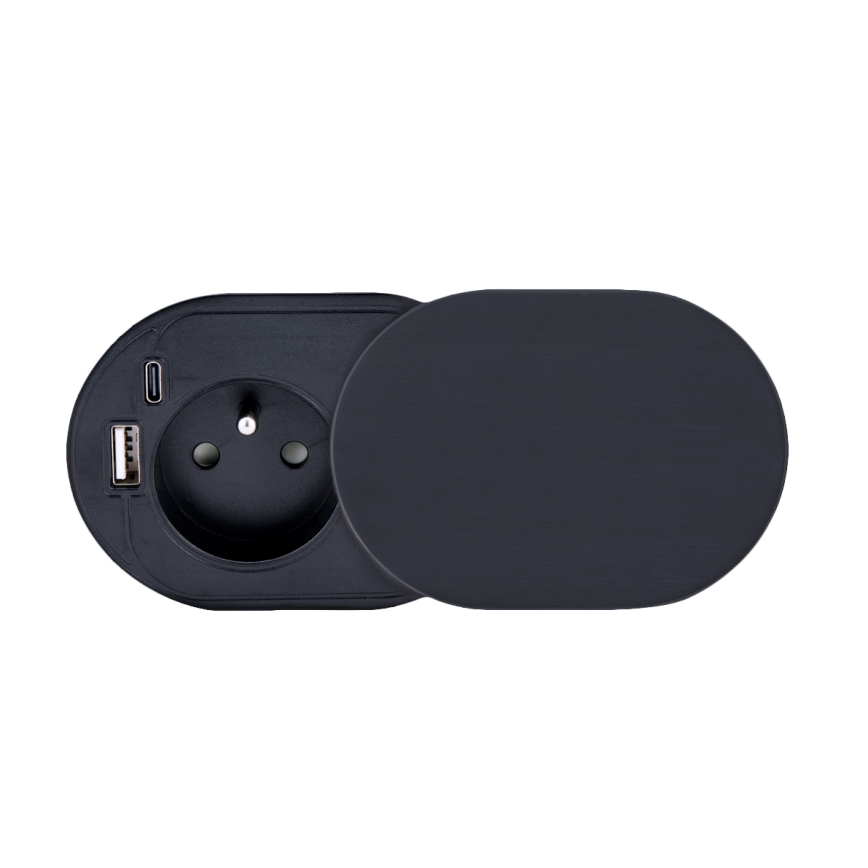 Gniazdko wpuszczane z przesuwanym wieczkiem 20W 1x gniazdo + USB A+C czarne