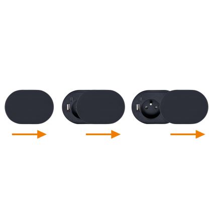 Gniazdko wpuszczane z przesuwanym wieczkiem 20W 1x gniazdo + USB A+C czarne