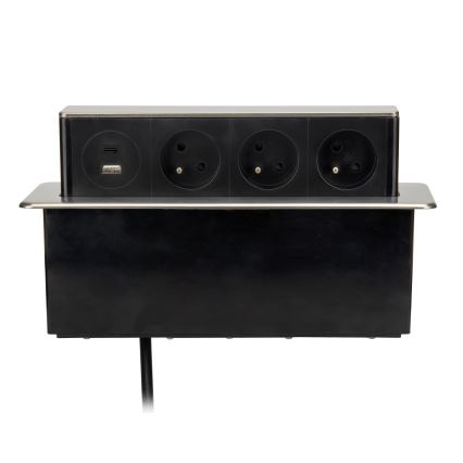 Słupek z gniazdami do blatu stołu 3x230V + USB-A + USB-C