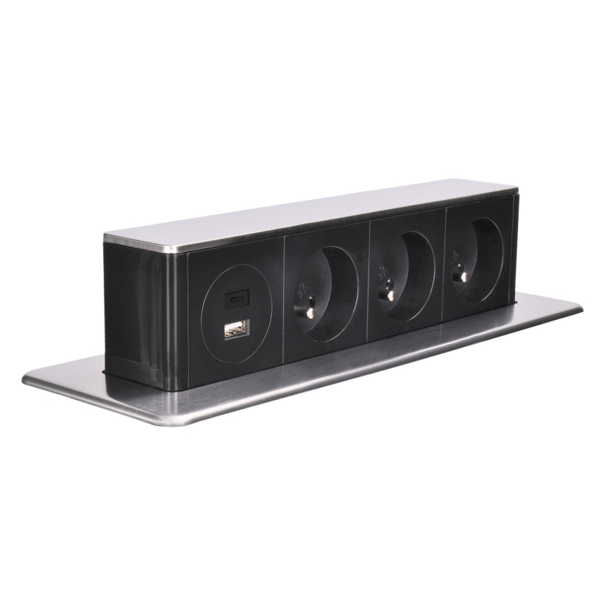 Słupek z gniazdami do blatu stołu 3x230V + USB-A + USB-C
